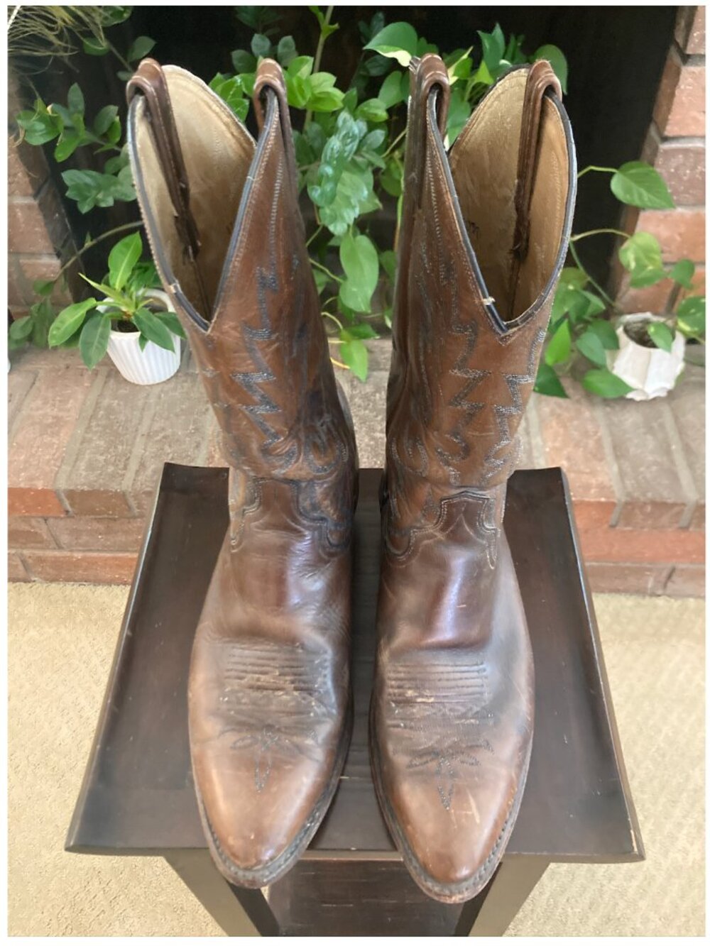 Dan Post Boots / Vintage Antique Tan Napa / Size 12R - Picture 2 of 16